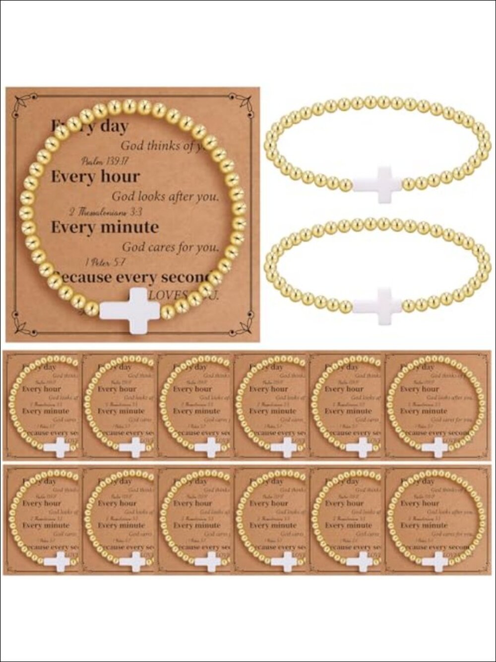 12 Set Christian Cross Beaded Bracelets Stretch Religious Church Gift